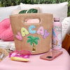 'Vacay' Patched Straw Top-Handle Mini Tote Bag