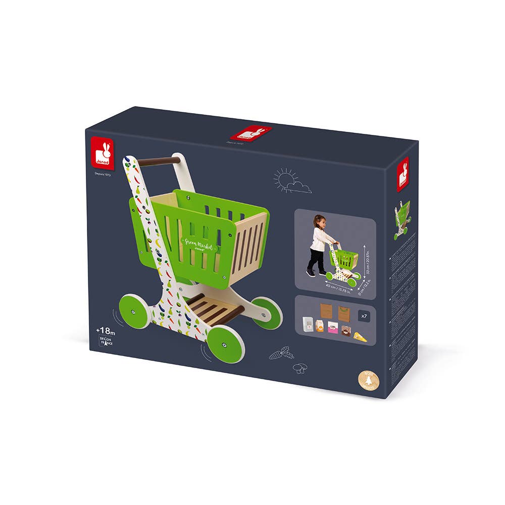 Green Market | Wooden Shopping Trolley | Pretend Play