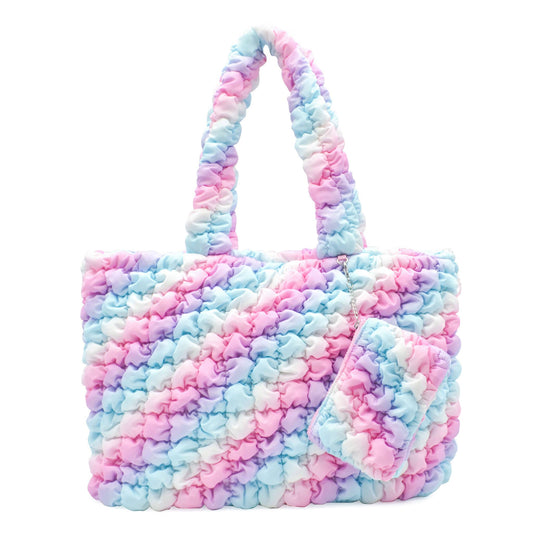 Quilted Scrunchies Large Tote Bag with Coin Purse | Icy Ombre Scrunch