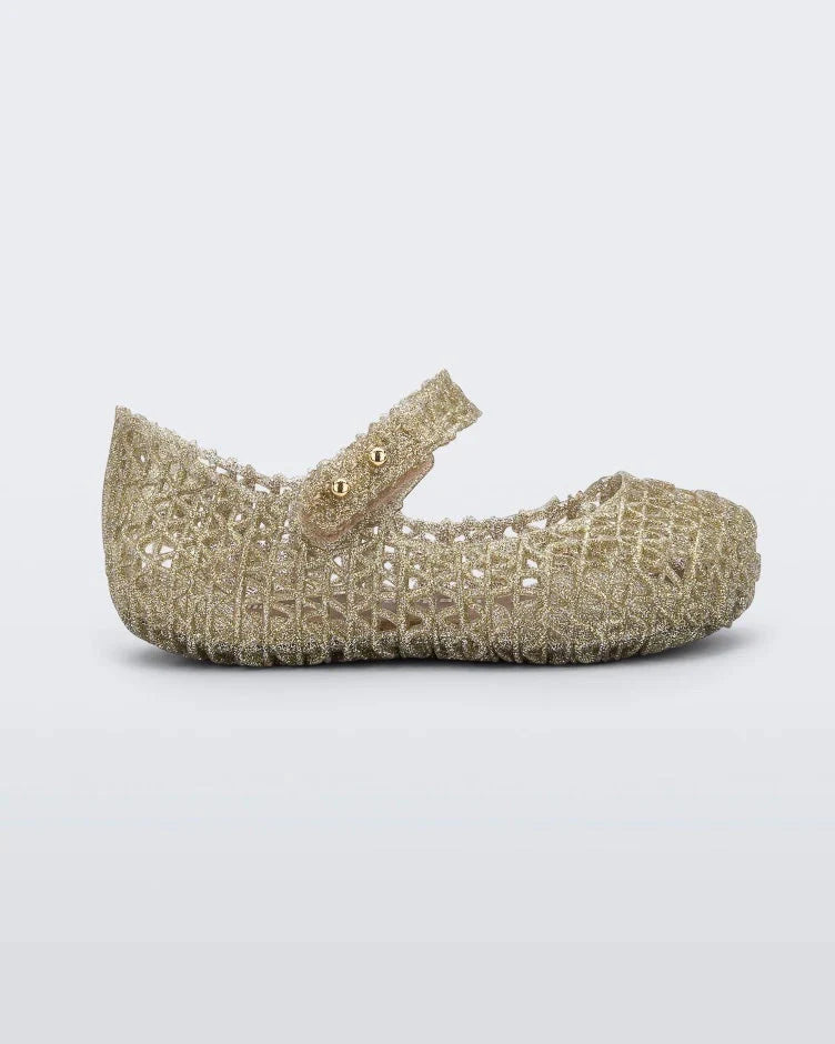 Mini Melissa Campana Papel | Gold Sparkle w Strap