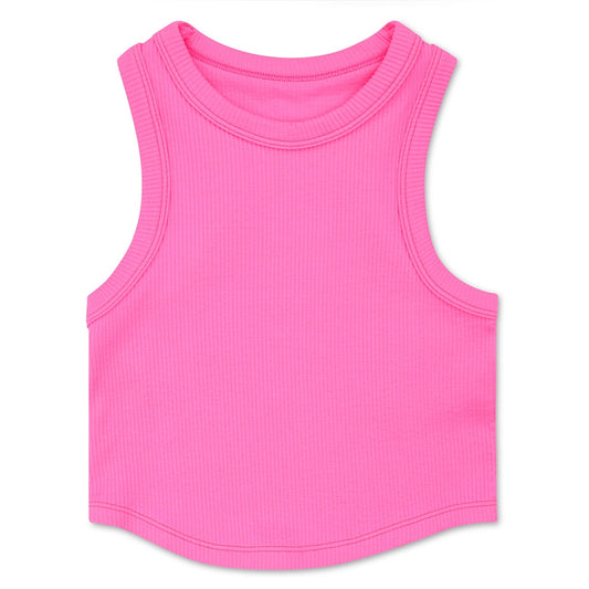 Bright Pink Cropped Ribbed Racerback Tank Top