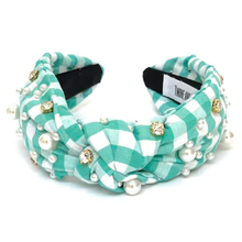 Green Check Pearl Headband