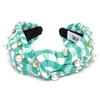 Green Check Pearl Headband