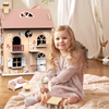Wooden Flowers Cottage Doll House | Starter Set with Bunny + Living Furniture Set