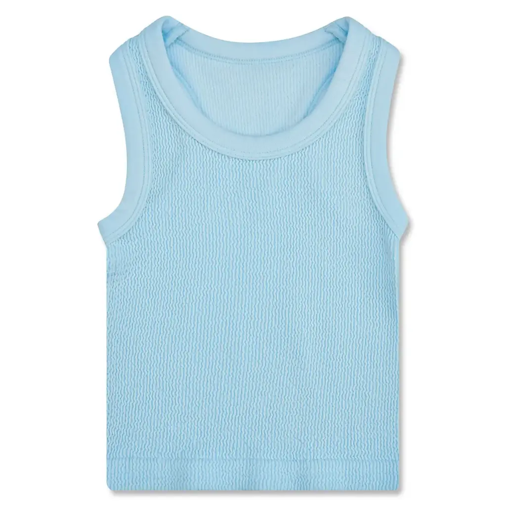 Light Blue Cropped Smocked Racerback Tank Top