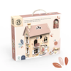 Wooden Flowers Cottage Doll House | Starter Set with Bunny + Living Furniture Set