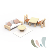 Wooden Flowers Cottage Doll House | Starter Set with Bunny + Living Furniture Set