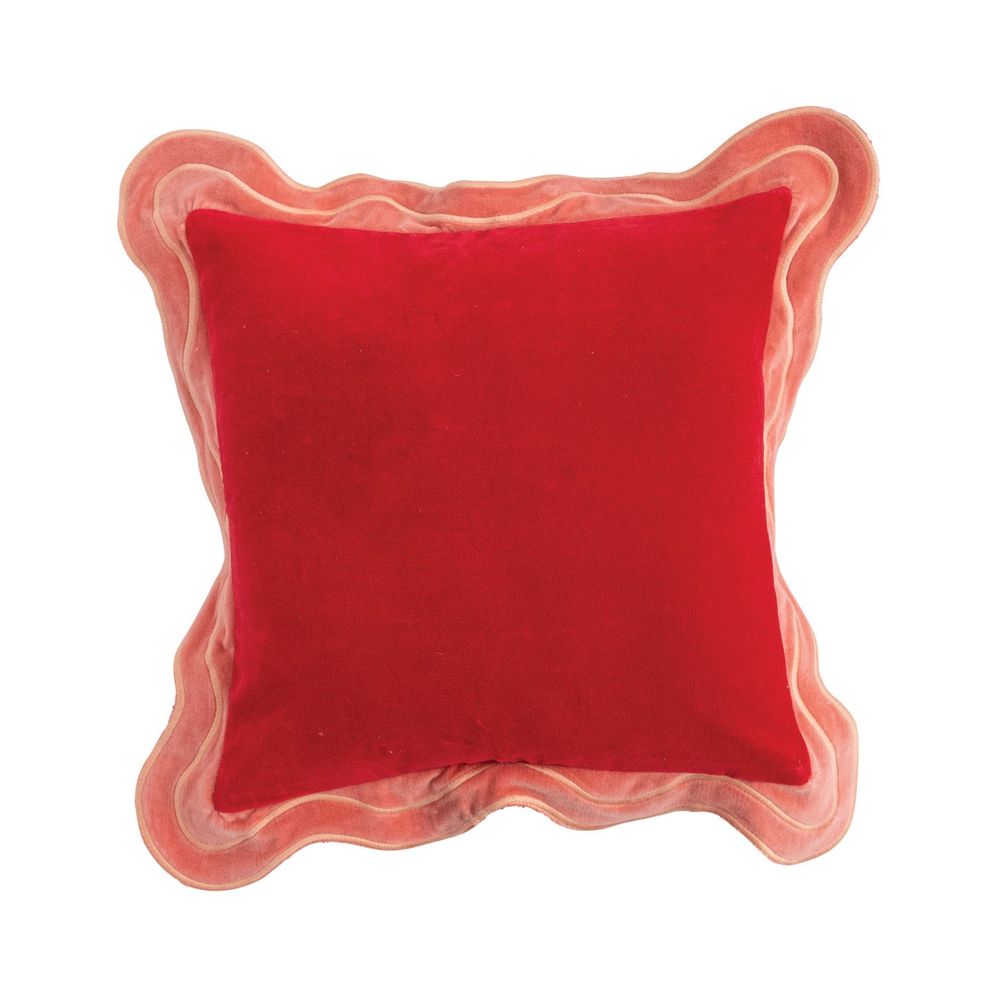 Cotton Velvet Pillow with Embroidery Scalloped Flange