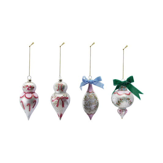 Hand Painted Glass Ornament | Design Velvet-Bow | 4 Styles
